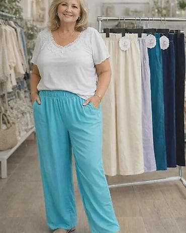 bluza s: Laganе ženske široke pantalone sa visokim elastičnim pojasom - Kroj — 1