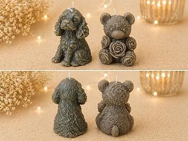 Dekorativne sveće – pas i meda sa ružama - Materijal: parafinska