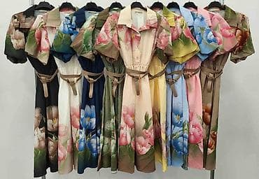 crni tek flis: Ženska midi košulja-haljina sa cvetnim printom - Kroj: A-linija, midi — 3