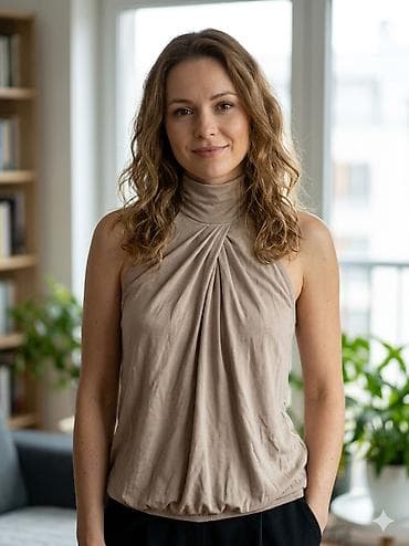 Ženska bezrukavna bluza sa rol-kragnom - Model: bez rukava, visoka