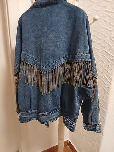 pandora slovo m: Džins jakna sa resama od metalnih lančića - Materijal: klasičan plavi — 3