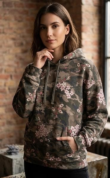 Ženska dukserica sa kapuljačom u maskirnom dezenu sa cvetnim motivima