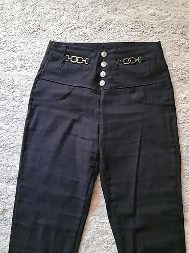 pentagon pantalone: Ženske pantalone – crne, visok struk, skinny kroj - Materijal — 2