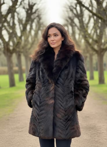 Suknje: Ženska bunda od prirodnog krzna – tamno braon/čokoladna sa blagim — 1