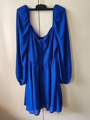 elegantne cizme: Plava kratka haljina sa dugim, puf rukavima. - Materijal: lagan — 4