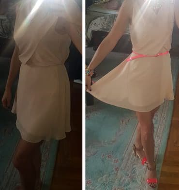 tamno plava haljina i srebrne cipele: Prelepa nude haljina. Prakticno nova. 2x nosena. bez ikakvih znakova — 1