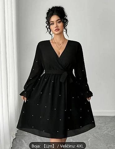 komplet odece: Elegantna crna haljina sa bisernim aplikacijama, veličina: 4XL - — 2