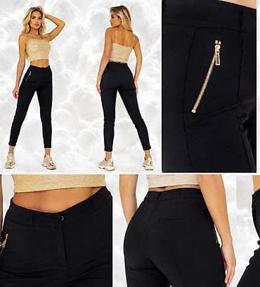 opposite ugg: Ženske slim fit pantalone – crne, sa zlatnim rajsferšlus detaljima - — 3