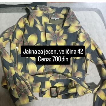 prsluci od vestackog krzna: Jakna za jesen sa zanimljivim cvetnim dezenom u žutim i sivim — 1