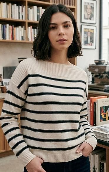 otkup obuce: Prugasti ženski džemper - Klasičan mornarski dezen: bež podloga sa — 1