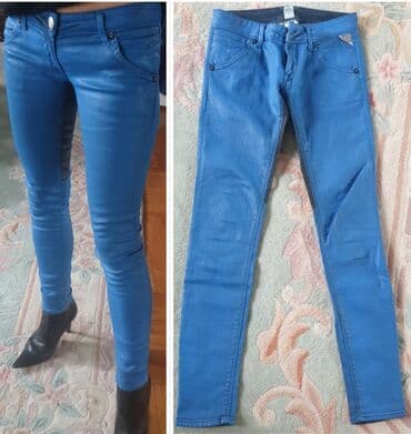 pantalone od vestacke koze: Replay skinny jeans waxed, voskirane farmerke, original. Plava boja — 2