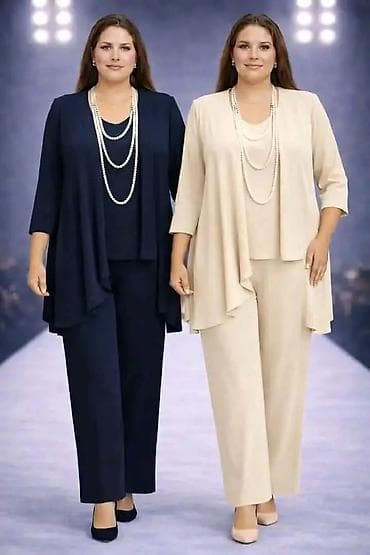 Komplet za punije dame – tri dela (pantalone, top i lagani kardigan)