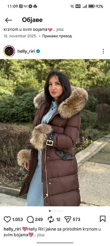 Helly Riri duga ženska jakna – braon, sa prirodnim krznom rakuna -