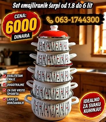 winwin sporeti: Set emajliranih šerpi od 1.8 do 6 lit - Materijal: kvalitetan emajl — 1