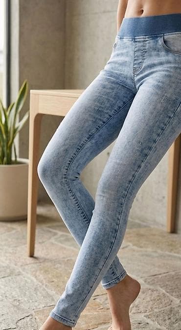 Ženske jeggings helanke – svetloprani “denim” izgled - Model: skinny
