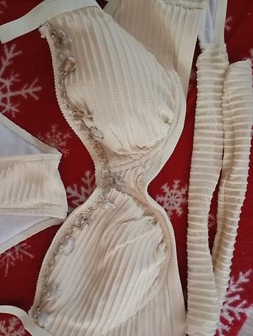 zimska jakna s: Bikini komplet – krem boja, rebrasti tekstil - Dvodijelni ženski — 2