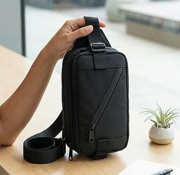 sef za kljuceve: Kompaktna uniseks torbica preko ramena (crossbody/sling) – crna - — 1