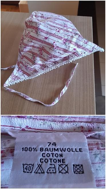 masina za ves igracka: Pamučna kapica za bebe sa vezivanjem ispod brade. - Veličina: 74 (za — 2