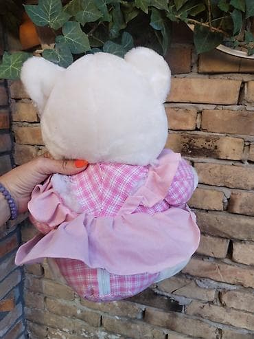 saten kosulja: Plišana bela medvedica u roze haljinici - Mekana plišana igračka — 3