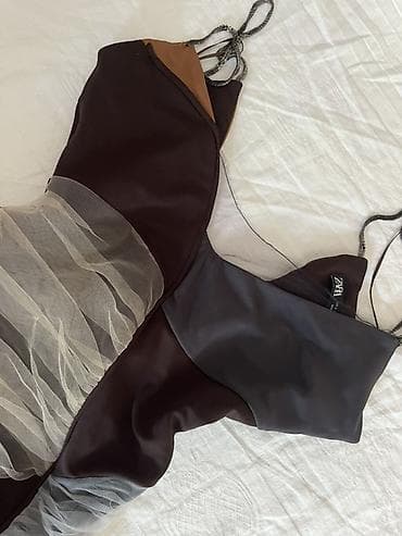camel boja: ZARA haljina na tanke naramenice, asimetričnog kroja - Brend: ZARA - — 4