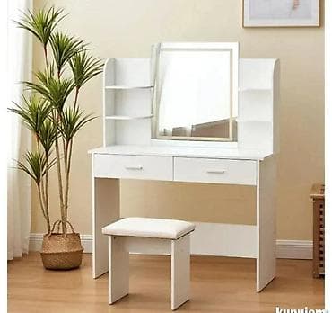 orman za decu: Toaletni sto sa LED ogledalom i tabureom - Moderan beli toaletni sto — 2
