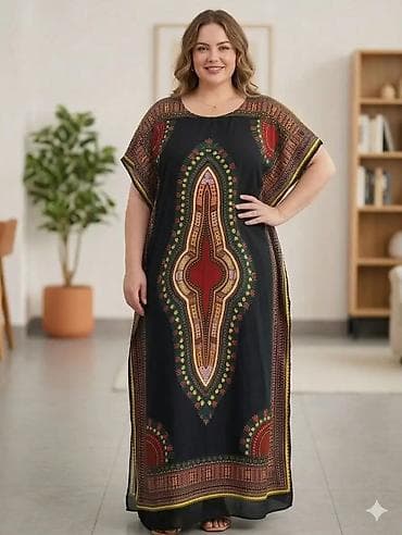 max patike: Ženska duga kaftan haljina sa etno/boho printom - Kroj: širok — 2