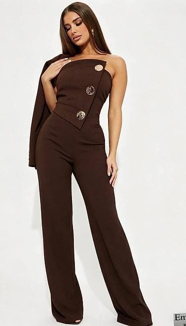 psg komplet: Elegantni ženski kombinezon bez bretela, sa ravnim, asimetričnim — 2