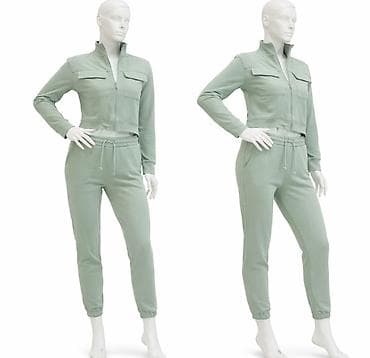 Ženska obuća: Ženski komplet – trenerka sa crop jaknicom, pastelno zelena Obučena — 5