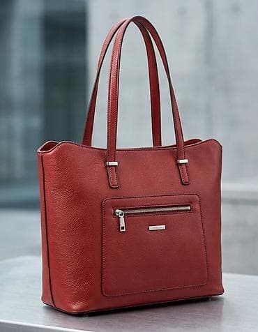 lacoste torbe zenske: Kožna torba – shopper/tote, crvena - Materijal: prirodna zrnasta — 1