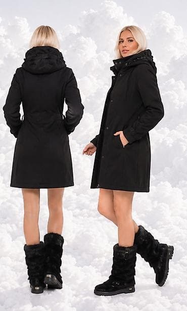 kapa sa usima koje se pomeraju: Ženski kaput – crna boja - Dužina do iznad kolena, elegantna uska — 3