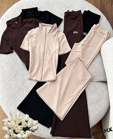 lidl trenerka: Alo ženski sportski komplet – kratki zip top + široke ležerne helanke — 1