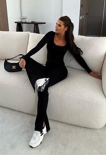 Pantalone, Farmerke, Šortsevi: Ženski komplet – bluza + pantalone - Model: pripijena bluza dugih — 1