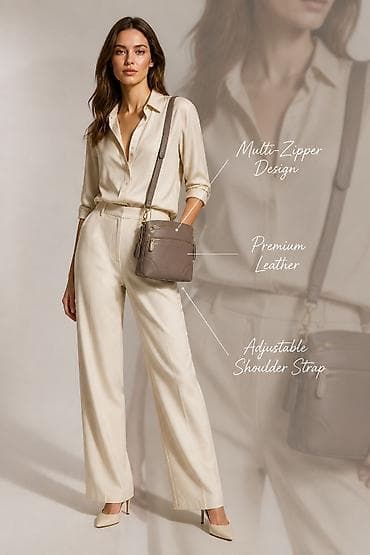 pandora privesci cena: Ženska kožna crossbody torba – taupe/neutralna nijansa - Materijal — 2
