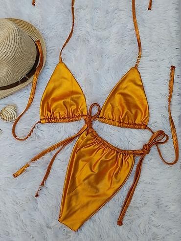 Venčanice i aksesoari: Ženski trodelni kupaći set – metalik narandžasta - Set sadrži: bikini — 2