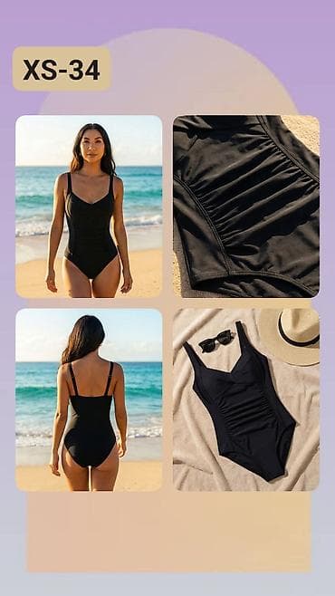 spagerice zenske: Jednodelni ženski kupaći kostim – crni, veličina XS (34) - Klasičan — 1