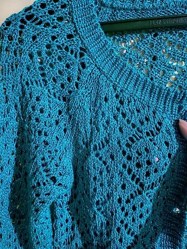 zenske gace: Pletena ženska kardigan jaknica – tirkizna - Otvoreni kardigan sa — 2