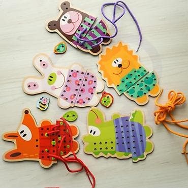 skafander za bebe devojcice: Drvena edukativna igra “Uvezivanje – životinje” - Set od 5 drvenih — 3