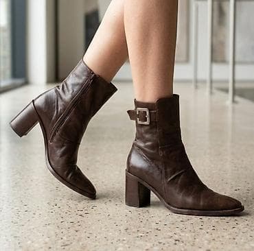 ugg crne: Kožne ženske gležnjače – tamno braon - Materijal: prava koža spolja — 1