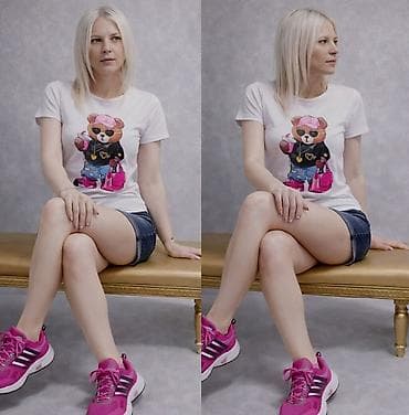 crocs papuce bele: Ženska majica sa printom – “Fashion Bear” - Boja: bela - Kroj — 2