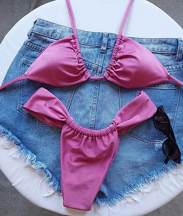 krem kosulja: Ružičasti bikini set – trouglasti gornji deo i donji deo sa mašnama sa — 4
