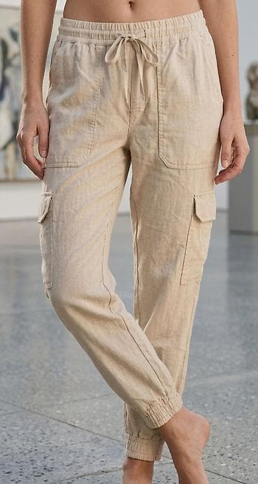 Ženske cargo jogger pantalone – bež/peščana boja - Materijal: lagan