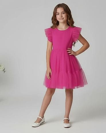 sonic majice za decu: Dečja svečana haljina – ciklama roze - Model A-kroja, dužina do — 1