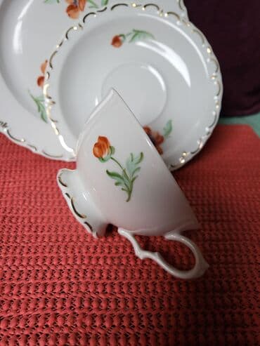 porcelanske solje za caj: Porcelanski nemacki set nemacki,rucna obrada,oslikavanje 70te. Set — 7