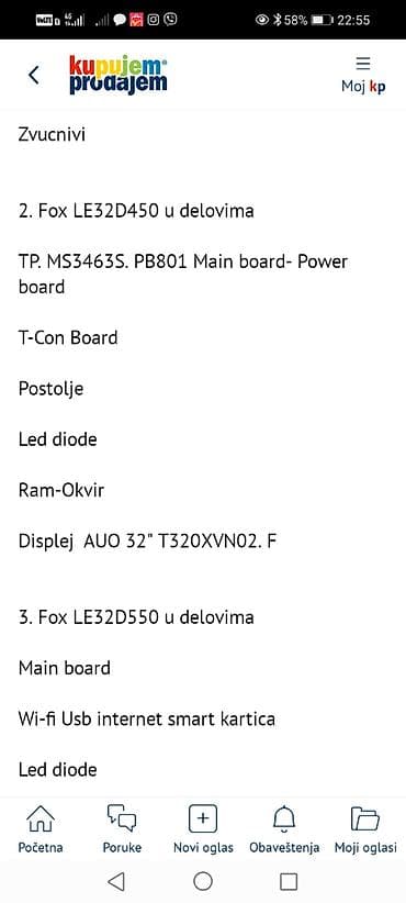 Fox 32DTV230E, Fox LE32D450 i Fox LE32D550 – delovi za televizore 32"