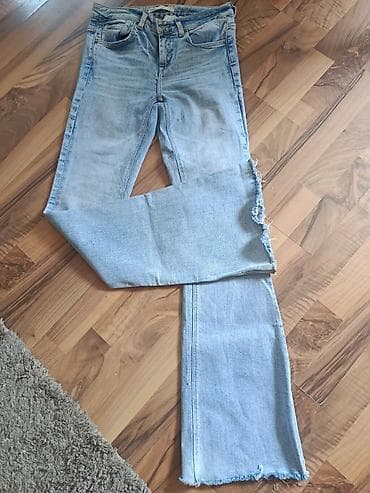 pantalone viskoza: Zara Plave farmerke sa izbeljenim efektom i visokim strukom. Klasičan — 3