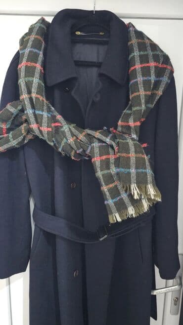 Vests: Muški dugi kaput od vune, tamnoplave boje, sa klasičnim kragnom i — 3