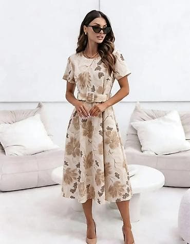 Ženska midi haljina sa cvetnim printom i pojasom - Elegantna midi — 8