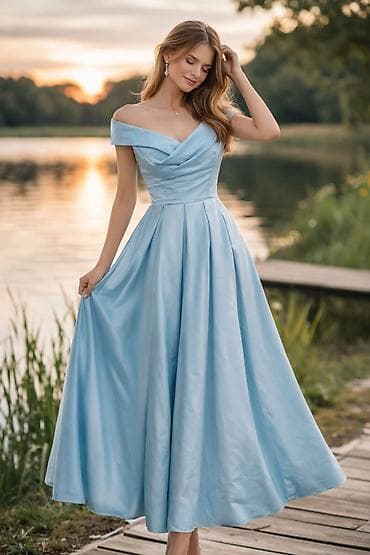 farmerice s: Elegantna haljina u svetloplavoj boji – duga, lepršava A-kroj silueta — 1