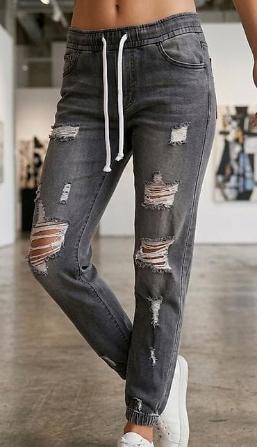 tnf majice: Sive ženske farmerke jogger kroja sa poderotinama - Materijal: teksas — 1