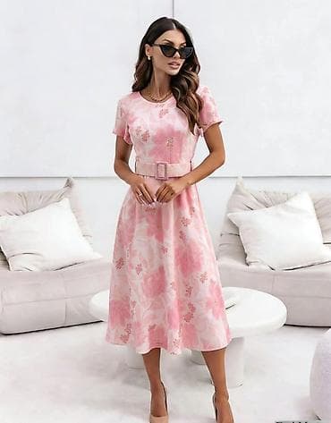 lisca: Ženska midi haljina s floralnim printom i pojasom - Kroj: A‑linija — 5